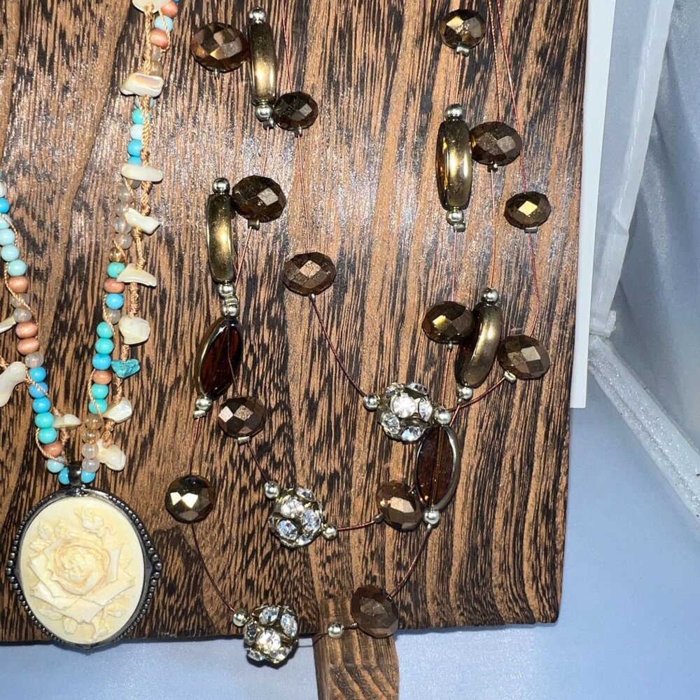 Vintage Beaded Necklace Set With Amber Tones Turquoise Accents & Rose Pendant On - Picture 4 of 4